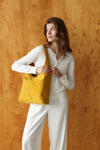 Yellow Suede Mini Shopper Bag