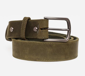 Khaki Crazy Horse belt with rectangular buckle